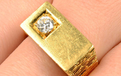 A 1960s 18ct gold brilliant-cut diamond textured signet ring, by Kutchinsky.