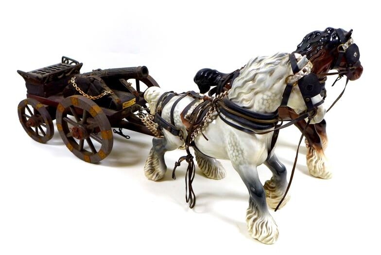 A Beswick military equine group, of two Cantering Shire...