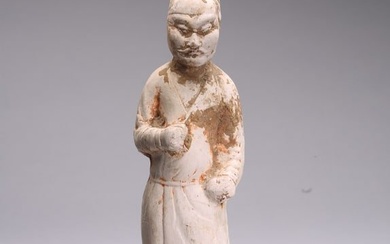A CHINESE PAINTED POTTERY FIGURE OF HORSE TRAINER