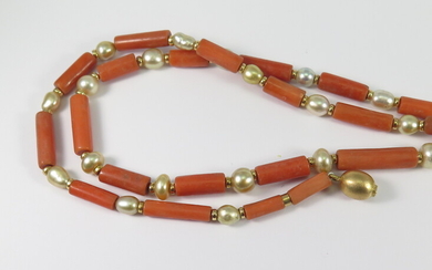 A CORAL AND PEARL NECKLACE