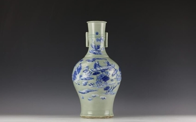 A Chinese Blue and White Figure Lotus Porcelain Vase