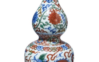 A Chinese Wucai double-gourd vase with Jiajing six-character mark, 20th century