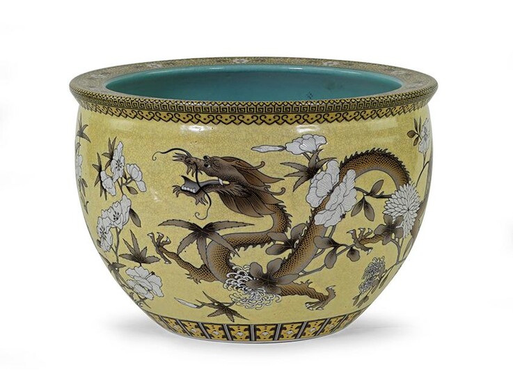 A Chinese Yellow Ground Porcelain Fish Bowl.