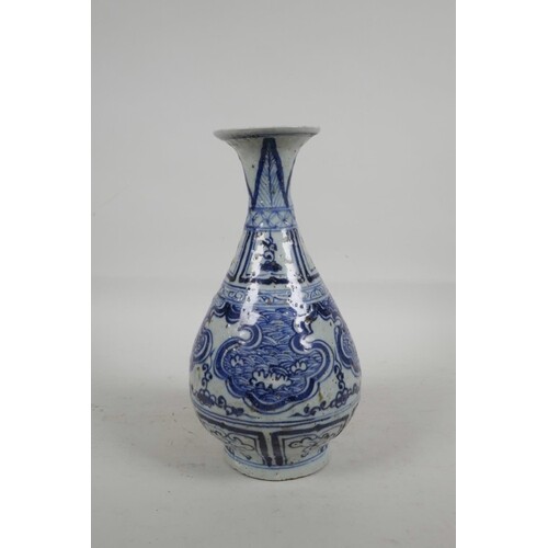 A Chinese blue and white porcelain pear shaped vase with fla...