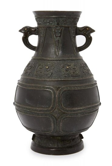 A Chinese bronze archaistic vase, hu, 17th...