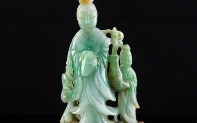 A Chinese carved jadeite 'court lady' figural group, 19th century