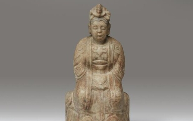 A Chinese carved white marble seated Daoist female