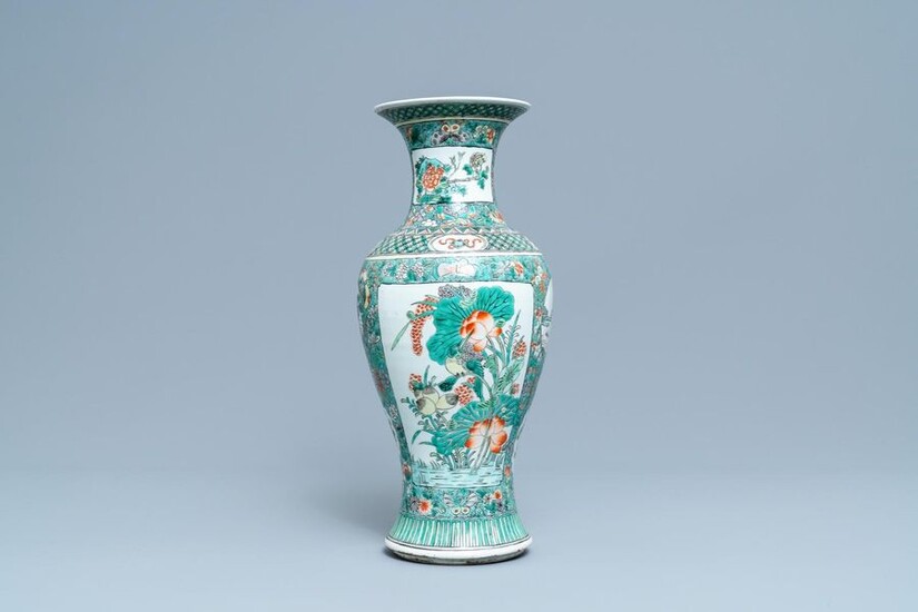 A Chinese famille verte vase, 19th C.