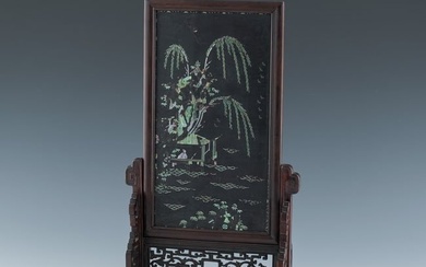 A Chinese mother-of-pearl-inlaid lacquer hardwood table screen, 18th/19th century
