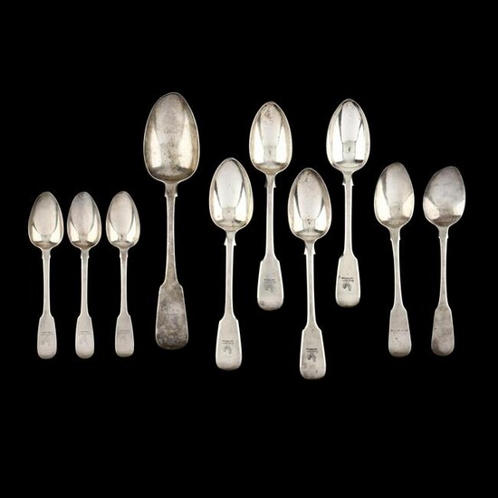 A Collection of Ten Georgian Irish Silver Spoons, 19th
