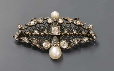 A Continental late Victorian pearl and diamond brooch
