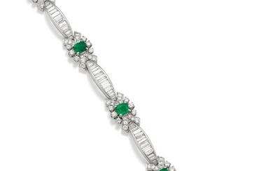 A Diamond, Emerald and Platinum Bracelet