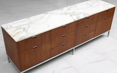 A FLORENCE KNOLL WALNUT EXECUTIVE CREDENZA WITH MARBLE