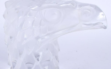 A FRENCH LALIQUE HAWK GLASS CAR MASCOT. 14 cm x 11 cm.