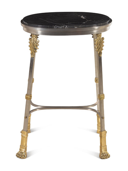 A French Steel and Brass Marble-Top Table in the Style of Maison Jansen