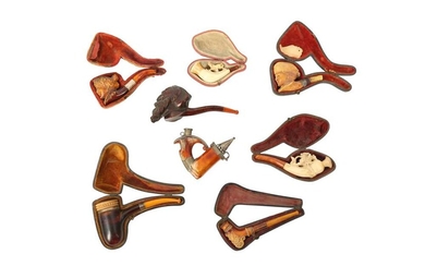 A GENTLEMAN'S COLLECTION OF EIGHT MEERSCHAUM PIPES Possibly Vienna, Austria and Istanbul, Ottoman Turkey, second half 19th century