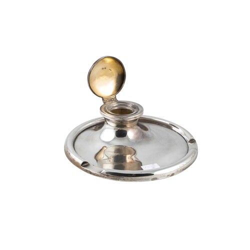 A GEORGE V SILVER DESK INKWELL, with glass liner Birmingham,...