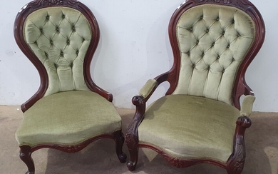 A GRANDFATHER AND GRANDMOTHER CHAIR