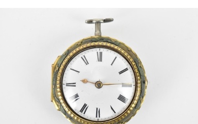 A George III shagreen and silver pair cased pocket watch, th...