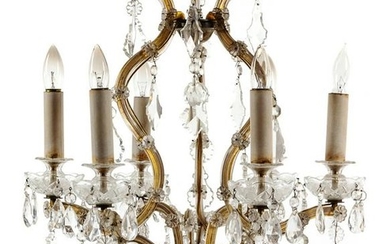 A Gilt Metal and Cut Glass Chandelier Height overall 32