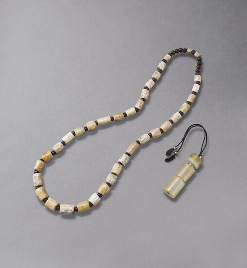 A JADE NECKLACE AND THREE JADE BEADS, JADE NECKLACE: LIANGZHU CULTURE (CIRCA 3300-2300 BC)
