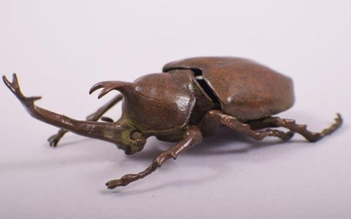 A JAPANESE BRONZE MODEL OF BEETLE; rhinoceros beetle