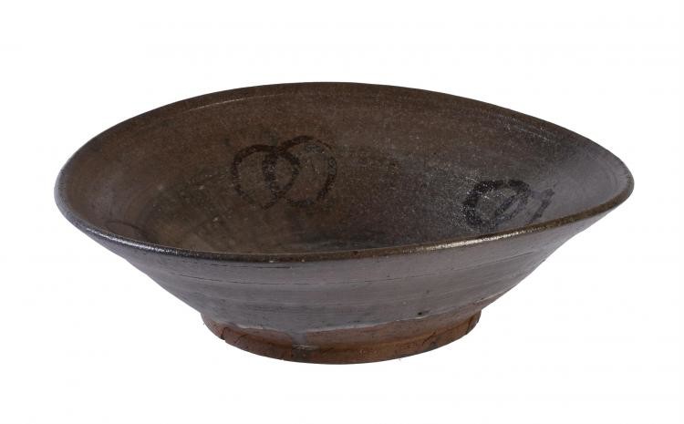 A Japanese E-Karatsu Pottery Bowl of broad conical form with a flat bottom