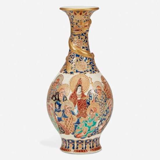 A Japanese enameled Satsuma pottery vase 日