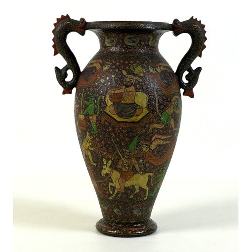 A Kashmiri papier maché vase, early 20th century, of baluste...