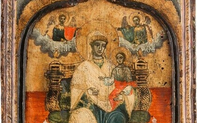 A LARGE ICON SHOWING THE ENTHRONED MOTHER OF GOD