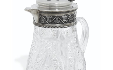 A LARGE PARCEL-GILT SILVER-MOUNTED CUT-GLASS DECANTER