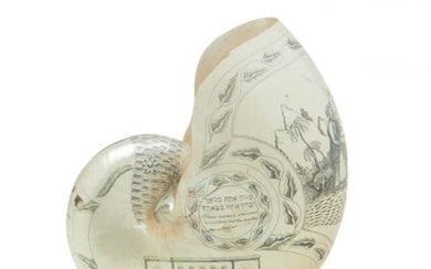 A MOST UNUSUAL HEBREW DECORATED NAUTILUS SHELL. A presentation...