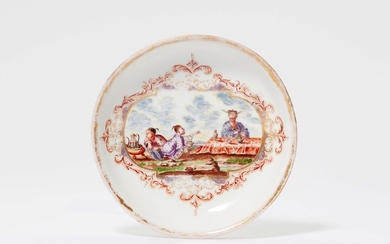 A Meissen porcelain saucer with an early Hoeroldt Chinoiserie
