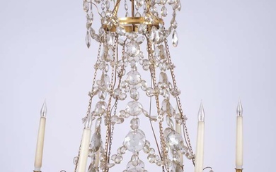 A North-European ormolu and rock-crystal six-light chandelier