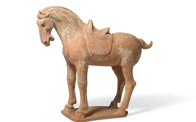 A PAINTED RED POTTERY FIGURE OF A HORSE, TANG DYNASTY (AD 618-907)