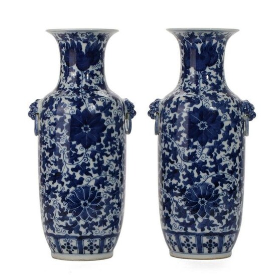 A PAIR OF BLUE AND WHITE 'LOTUS SCROLL' VASES