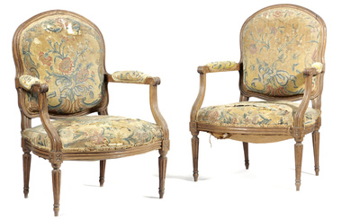 A PAIR OF FRENCH BEECHWOOD FAUTEUIL IN LOUIS...