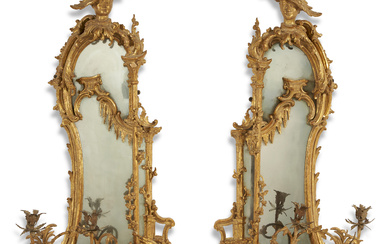 A PAIR OF GEORGE II GILTWOOD GIRANDOLE MIRRORS ATTRIBUTED TO...