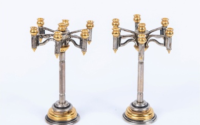 A PAIR OF MINIATURE STERLING SILVER CANDELABRAS BY DUDEK SWED