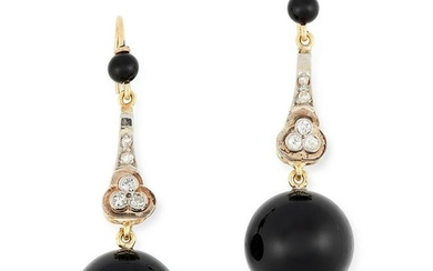 A PAIR OF ONYX AND DIAMOND EARRINGS each set with round