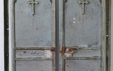 A PAIR OF STEEL MAUSOLEUM DOORS
