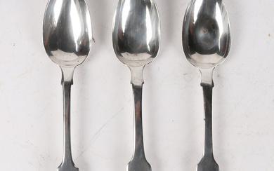 A PAIR OF WILLIAM IV SILVER TABLE SPOONS.