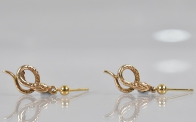 A Pair of 9ct Gold Earrings, Coiled Snakes Suspended from Sp...