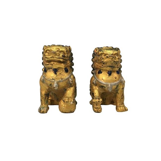 A Pair of Chinese Gilt Bronze Lion Figure