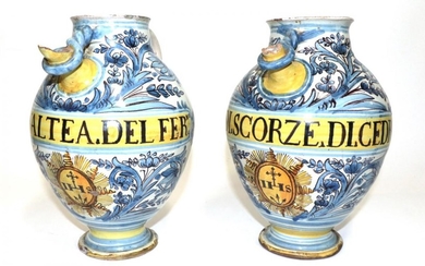 A Pair of Italian Maiolica Wet Drug Jars, 17th century,...
