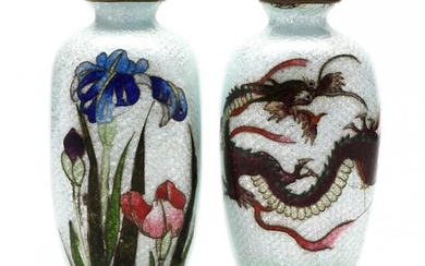 A Pair of Japanese Ginbari Cloisonne Vases