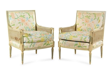 A Pair of Louis XVI Style Painted Bergeres