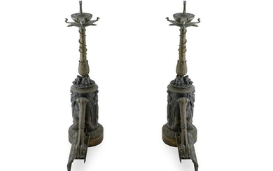 A Pair of Neoclassical Style Gilt-Metal Chenets Height