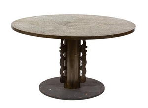 A Philip and Kelvin LaVerne Bronze Clad Wood Circular Table