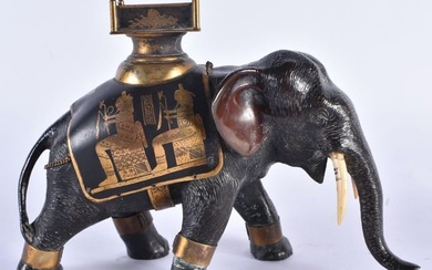 A RARE 19TH CENTURY JAPANESE MEIJI PERIOD EGYPTIAN REVIVAL BRONZE ELEPHANT OKIMONO embellished with